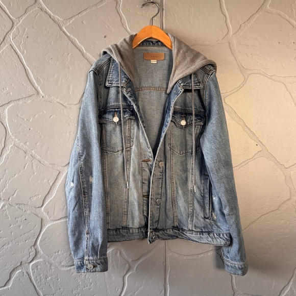 BLANKNYC Hooded Denim Jacket Layered Jean Jacket Size L - Picture 1 of 9
